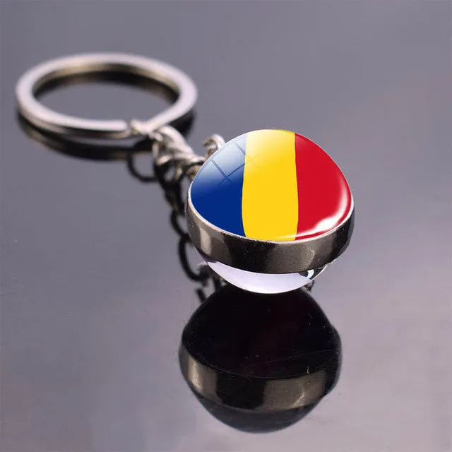 Soccer Keychain Double Side Glass Ball Pendant Top World Countries Flag Keyrings