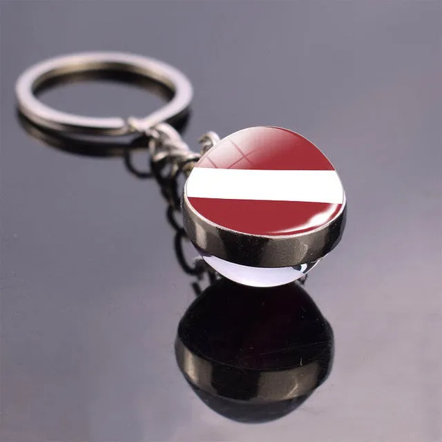 Soccer Keychain Double Side Glass Ball Pendant Top World Countries Flag Keyrings