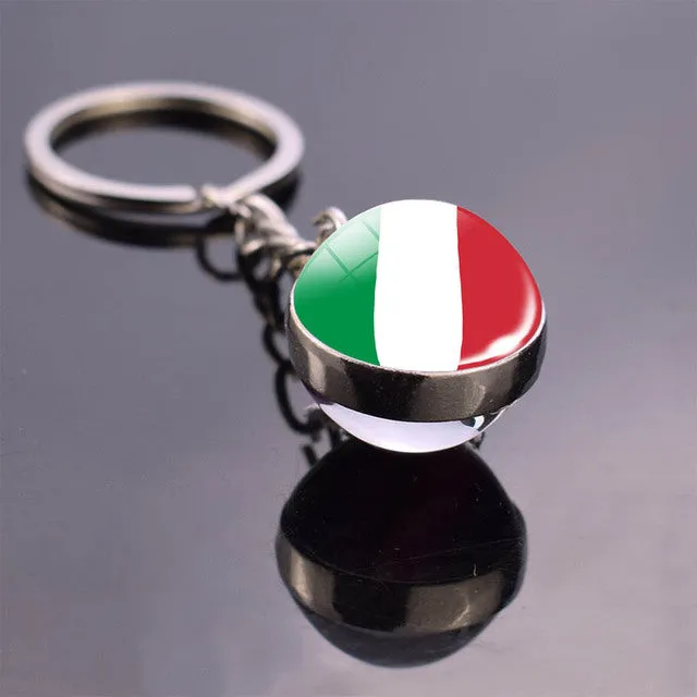 Soccer Keychain Double Side Glass Ball Pendant Top World Countries Flag Keyrings