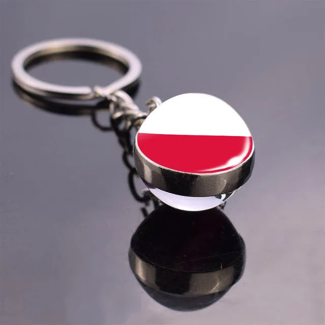 Soccer Keychain Double Side Glass Ball Pendant Top World Countries Flag Keyrings