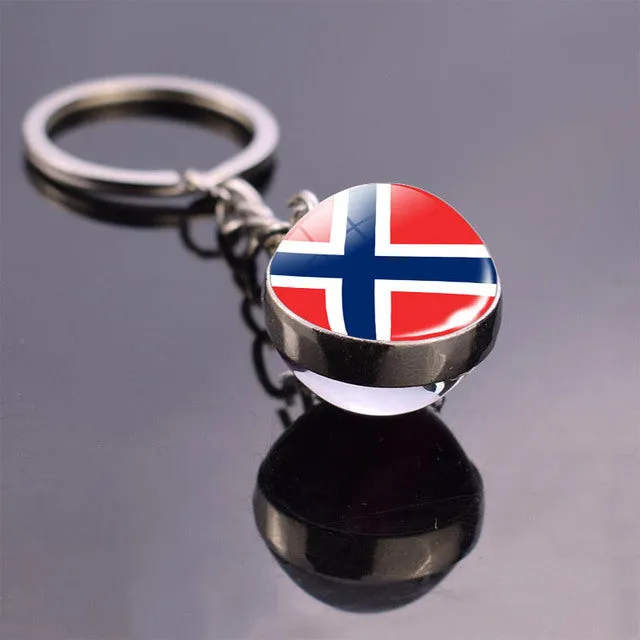 Soccer Keychain Double Side Glass Ball Pendant Top World Countries Flag Keyrings