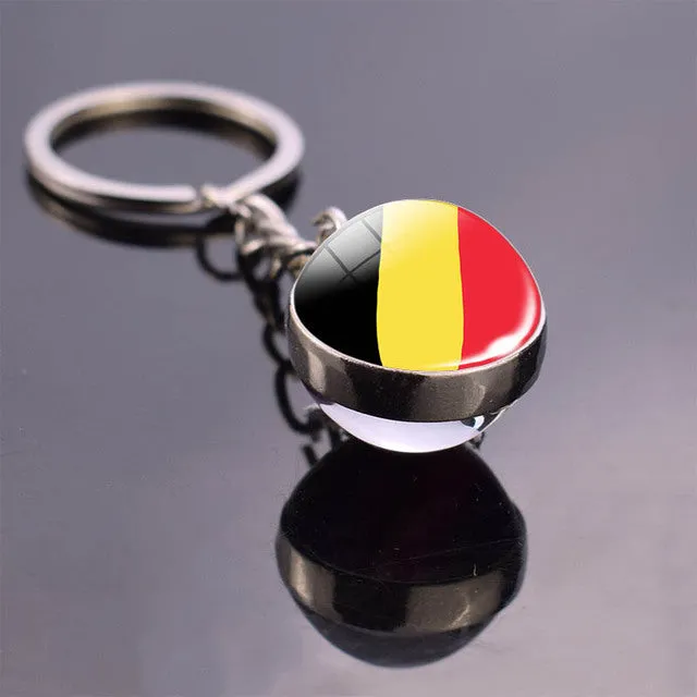 Soccer Keychain Double Side Glass Ball Pendant Top World Countries Flag Keyrings