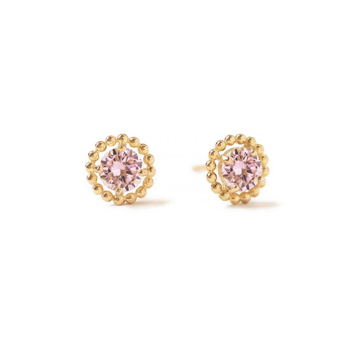 Solitaire Beaded Studs Pink Sapphire