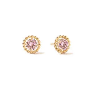 Solitaire Beaded Studs Pink Sapphire