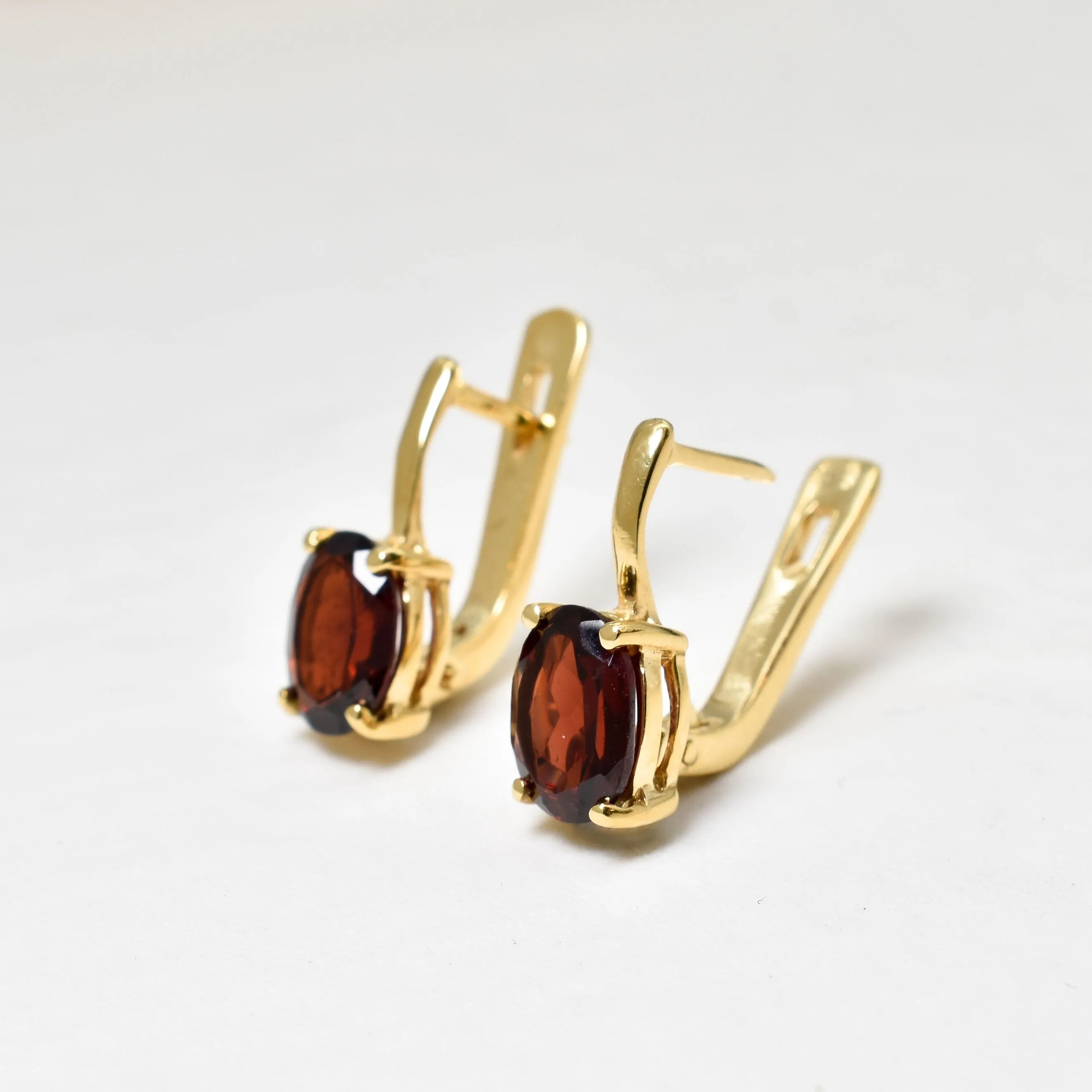 Solitaire Garnet Gold Earrings, Natural Garnet Earrings, January Birthstone Earrings