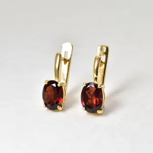 Solitaire Garnet Gold Earrings, Natural Garnet Earrings, January Birthstone Earrings