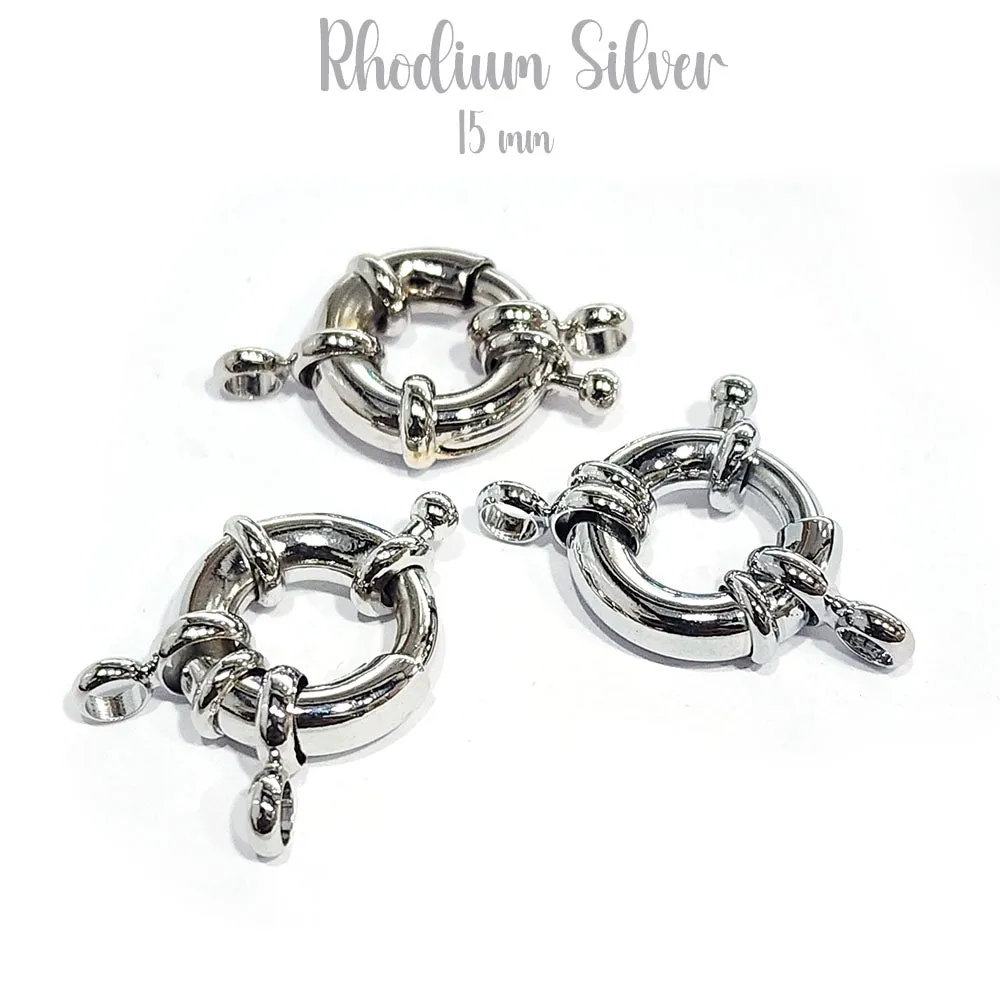 SPRING BOLT DESIGNER CLASPS JEWELLERY FINDINGS' 15 MM APPROX'  RHODIUM SILVER POLISHED SOLD PER PER PIECE PACK