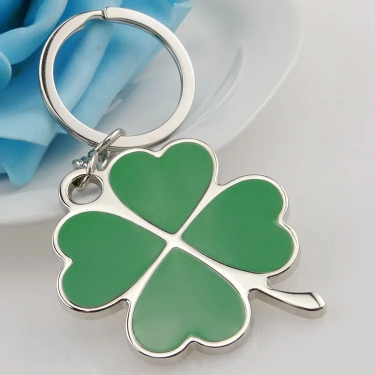 Stainless High Quality Green Leaf Keychain Fashion Creative Beautiful Four Leaf Clover Steel Lucky Key Chain Jewelry Keyring car