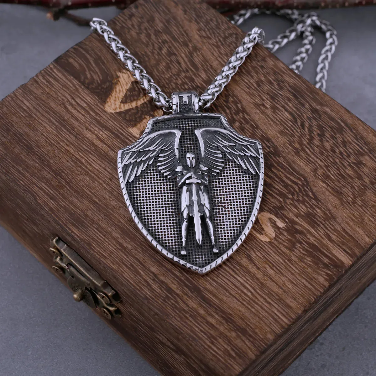 Stainless Steel Vintage St. Michael's Shield Viking Necklace