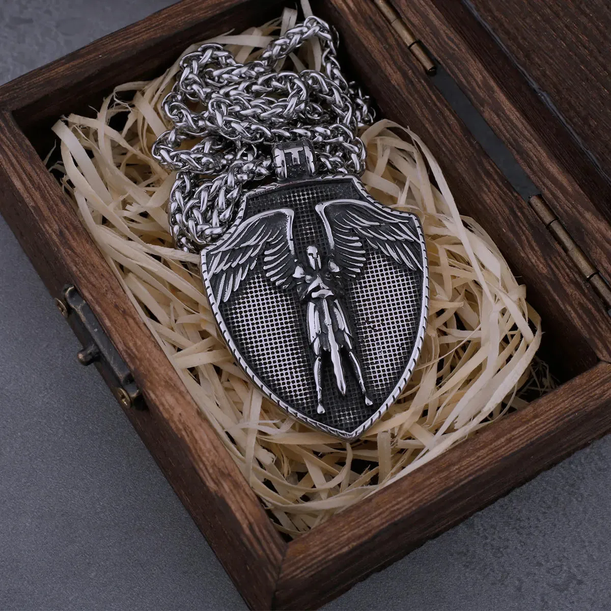 Stainless Steel Vintage St. Michael's Shield Viking Necklace