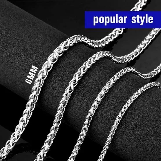 Steel soldier Men Spiga Plait Necklace Chain 3mm/4mm/5mm/6mm Width 316L Stainless Steel  Silver Color jewelry