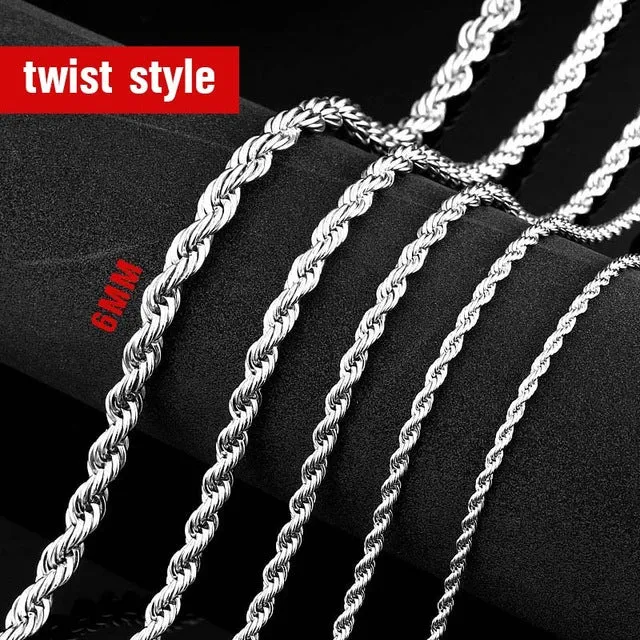 Steel soldier Men Spiga Plait Necklace Chain 3mm/4mm/5mm/6mm Width 316L Stainless Steel  Silver Color jewelry