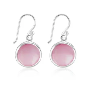 Sterling Silver 8mm Pink Mother of Pearl Round Drop Earrings