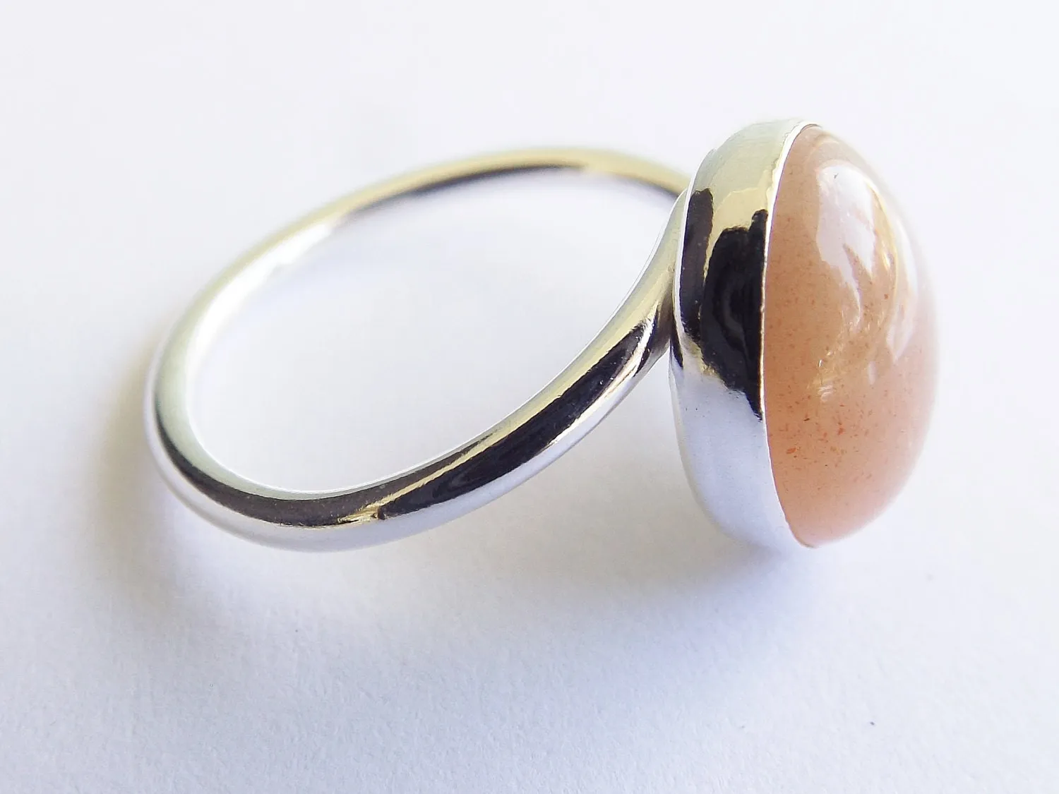 Sunstone Ring, Gemstone Ring, Large Sunstone Ring, Peach,Modern, Simple, Statement, Gemstone Jewelry, Natural Stone, Cocktail Ring, Oval