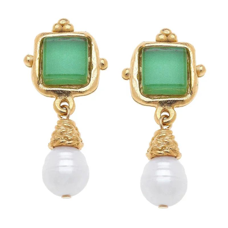 Susan Shaw - Earrings - Charlotte Pearl Drop - Lime Green