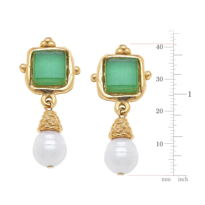 Susan Shaw - Earrings - Charlotte Pearl Drop - Lime Green