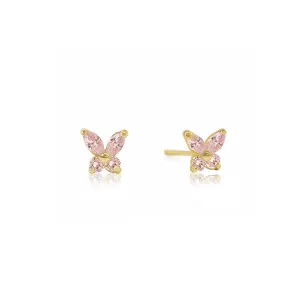 Tiny Gemstone Butterfly Studs Pink Sapphire