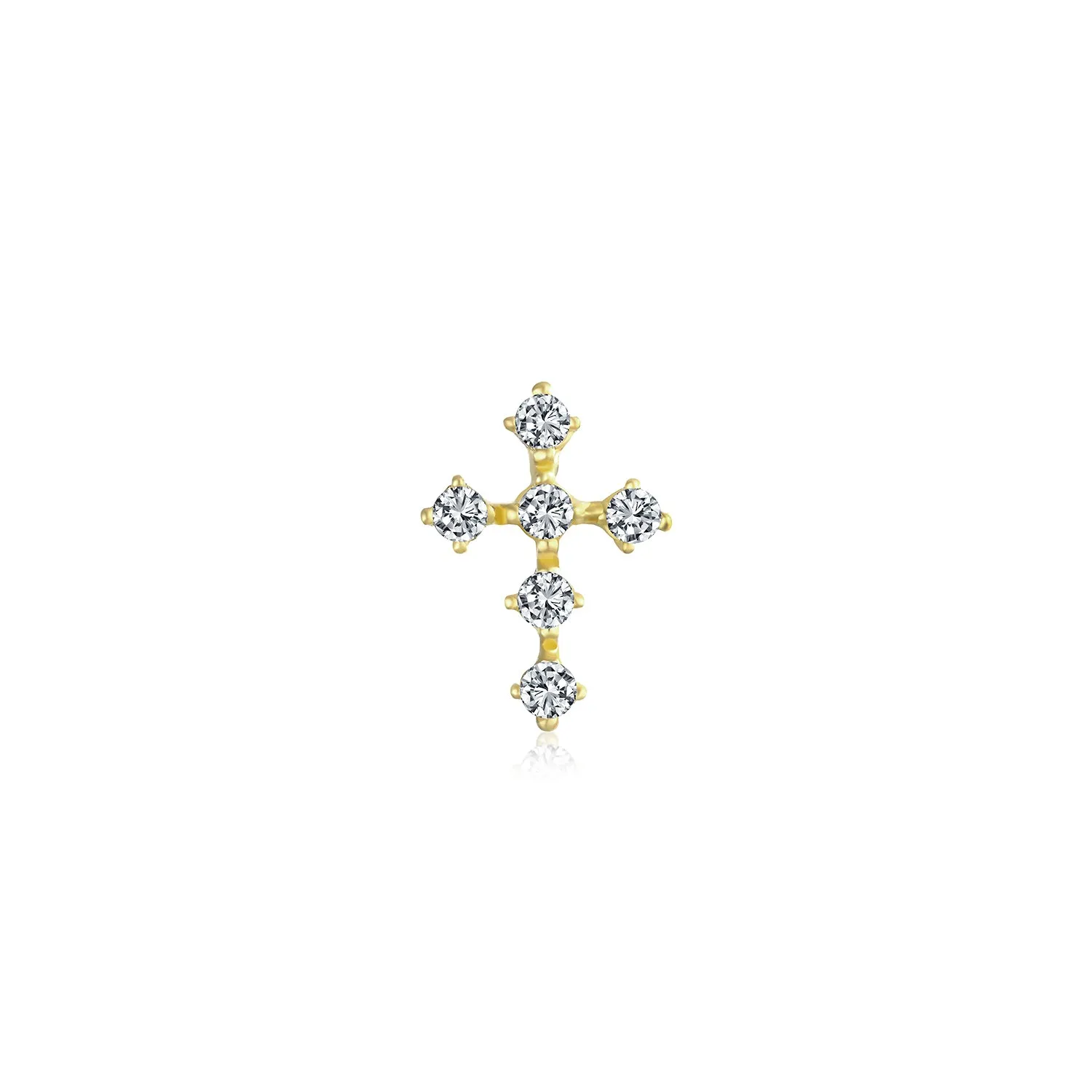 Tiny Minimalist 14K Gold Cartilage Ear Stud with Cross Cubic Zirconia Earring