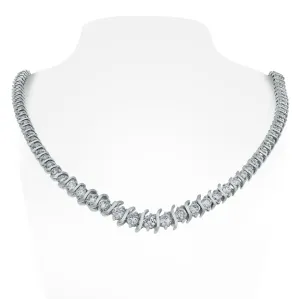 Traditional S-Bar Diamond Tennis Necklace (9.13 ct Diamonds) in White Gold