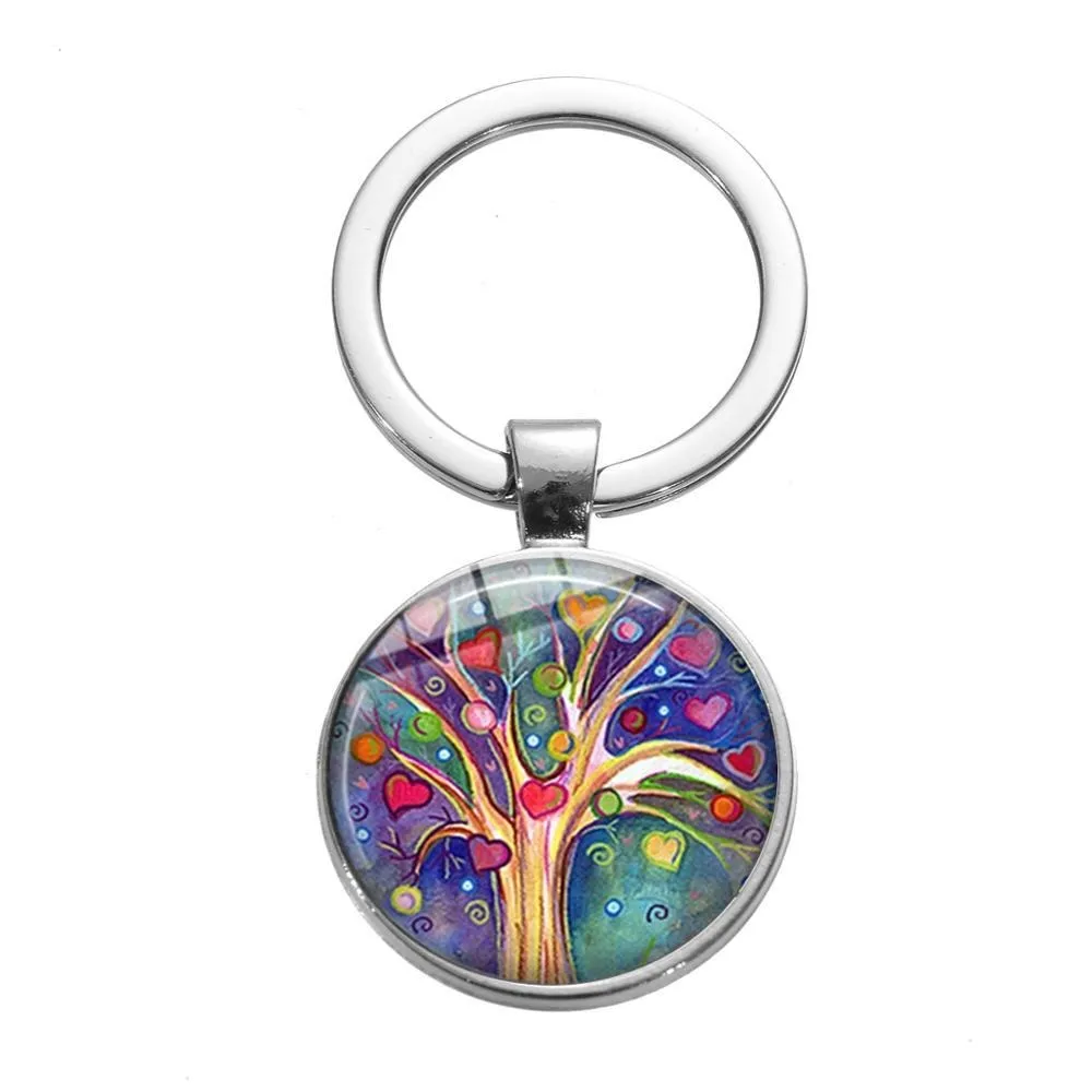 Tree of Life Charm Keychain -Glass Painting