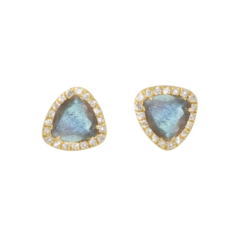 Trinity Mini Stud Earrings With Diamonds - White Topaz