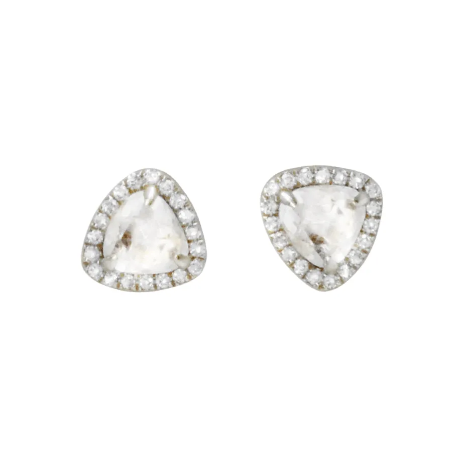 Trinity Mini Stud Earrings With Diamonds - White Topaz