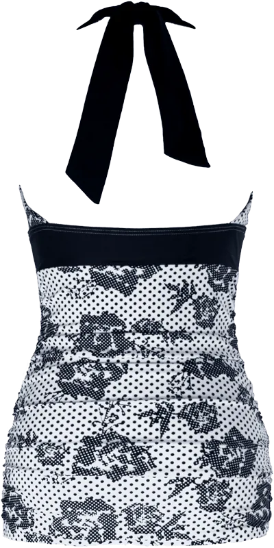 V-Ruched Halter Top - Black Flower Dots - FINAL SALE - FINAL FEW