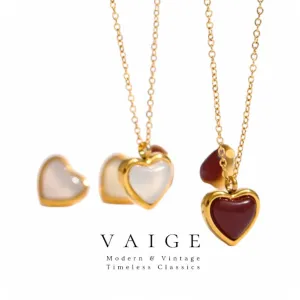 VAIGE Heartfelt Elegance Red, White & Gold Gem Stainless Steel Jewelry Set