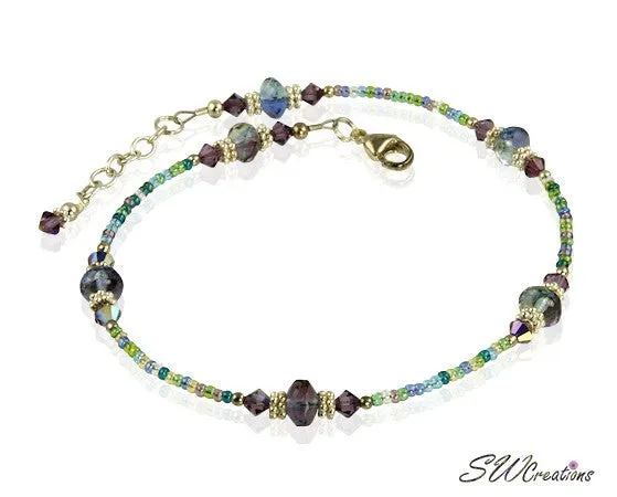 Violet Blue Green Crystal Beaded Anklet