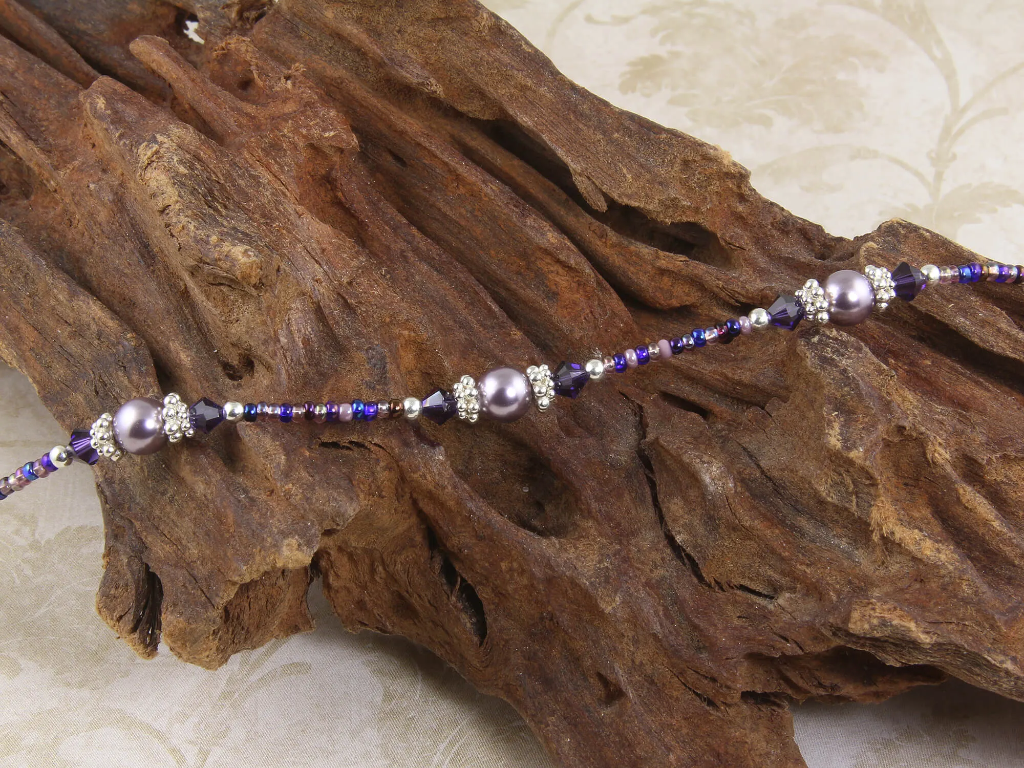 Violet Mauve Crystal Beaded Anklet