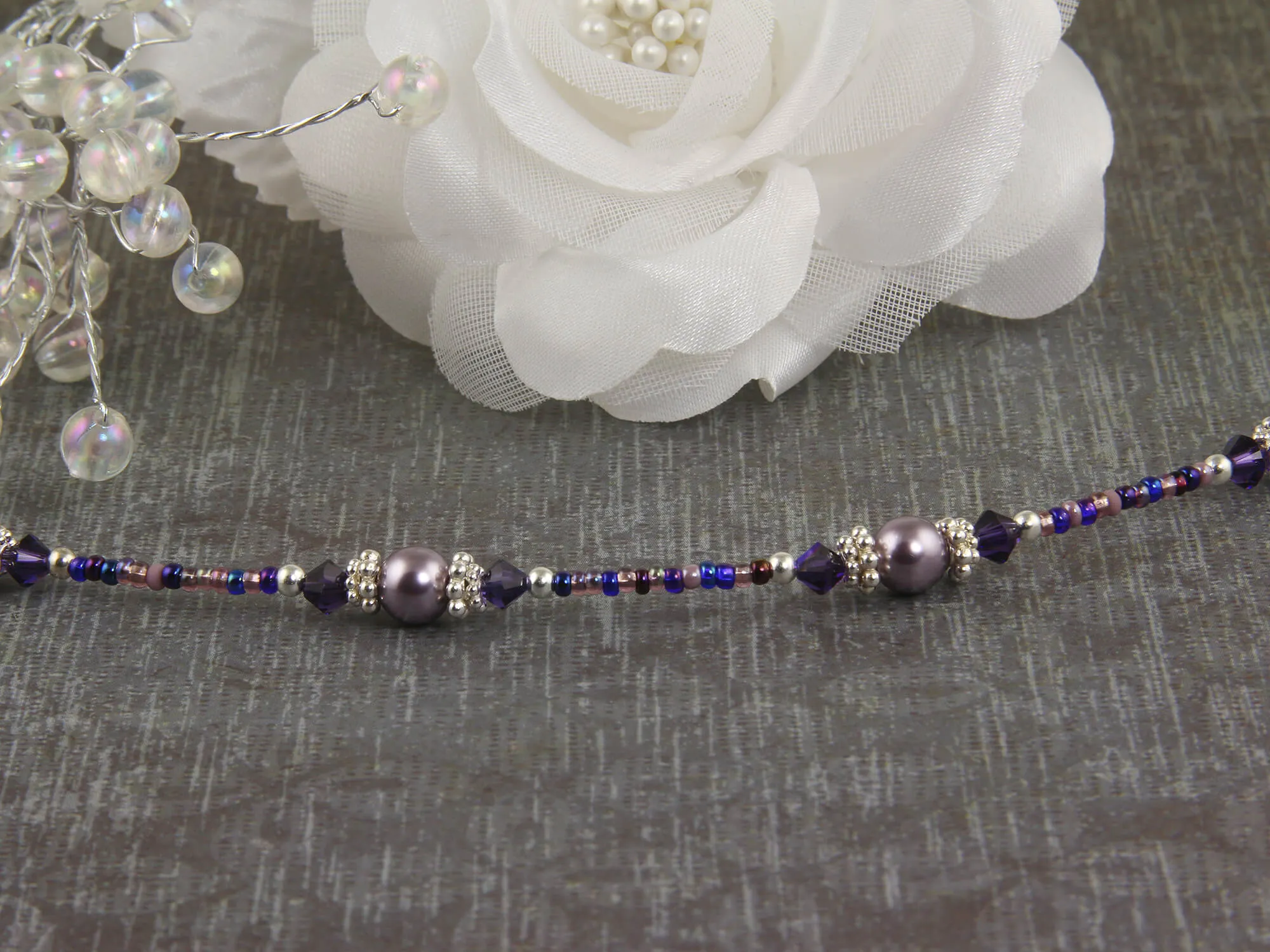 Violet Mauve Crystal Beaded Anklet