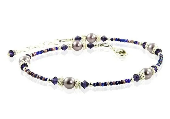 Violet Mauve Crystal Beaded Anklet