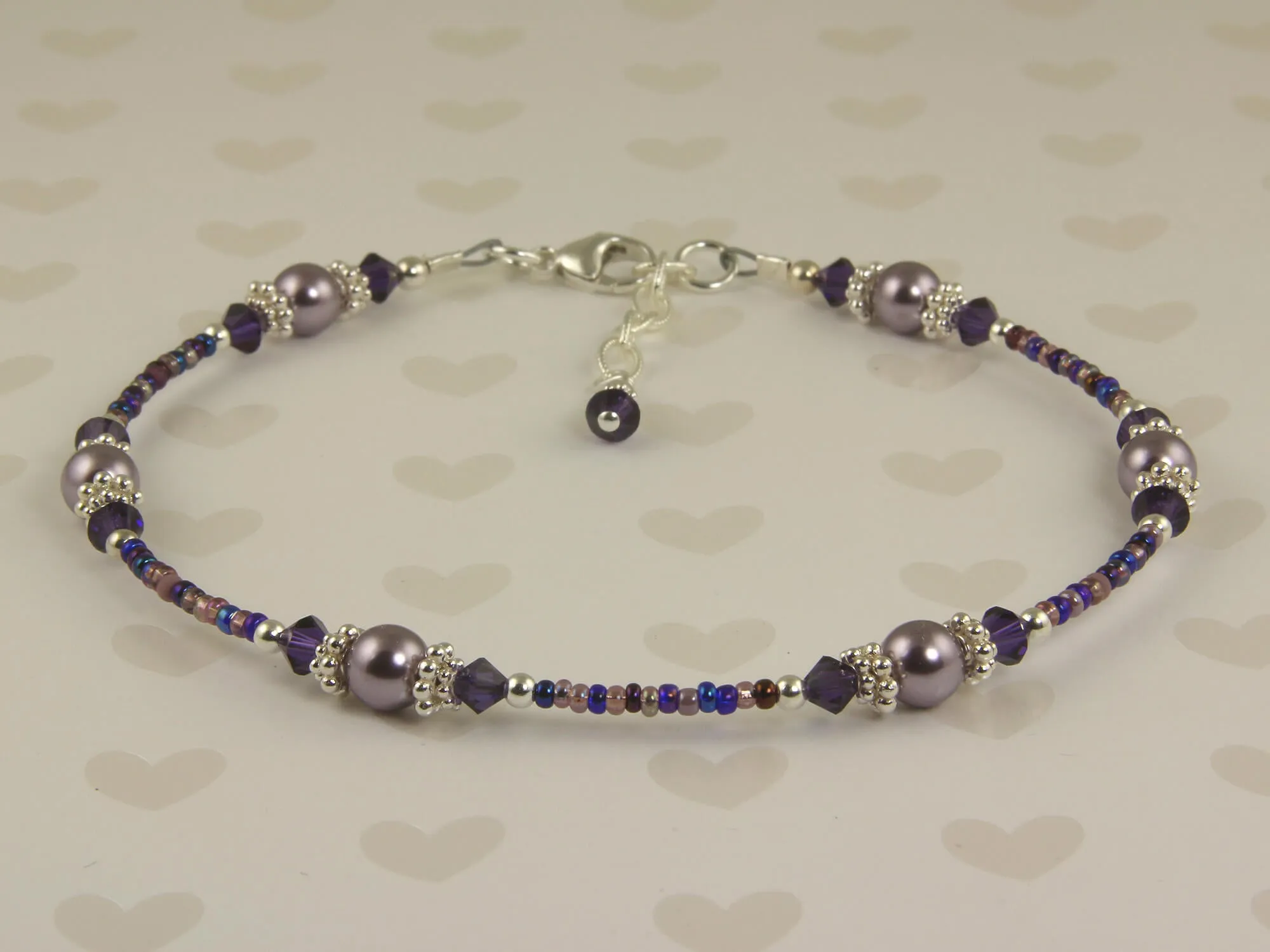 Violet Mauve Crystal Beaded Anklet