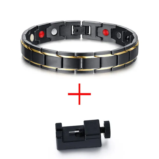 Vnox Black Men's Health Bracelets & Bangles Magnetic H Power Stainless Steel Charm Bracelet Jewelry for Man