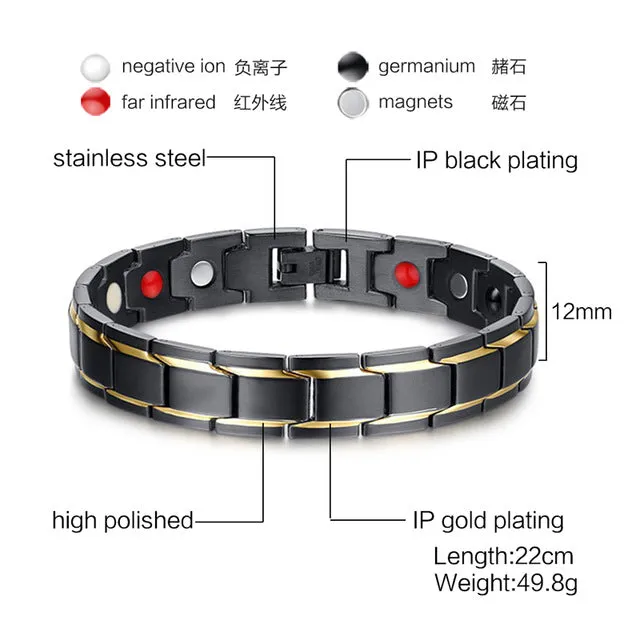 Vnox Black Men's Health Bracelets & Bangles Magnetic H Power Stainless Steel Charm Bracelet Jewelry for Man