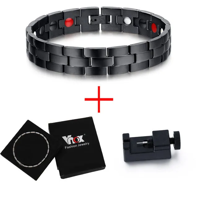 Vnox Black Men's Health Bracelets & Bangles Magnetic H Power Stainless Steel Charm Bracelet Jewelry for Man