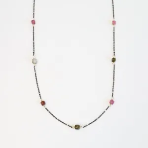 Watermelon Tourmaline Cube Station Necklace