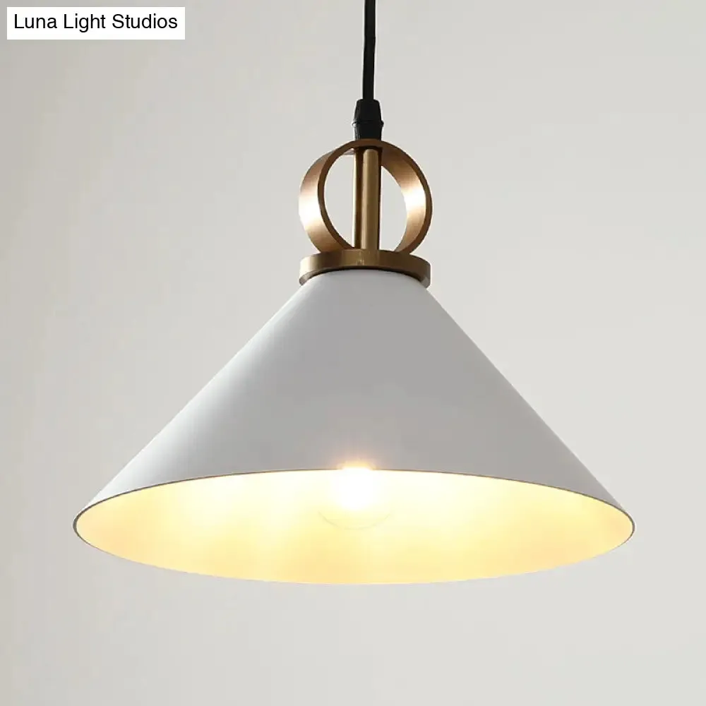 White Conical Dining Table Suspension Pendant Light with Minimalist Metal Design and Ring Knob