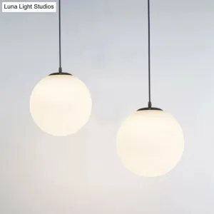 White Glass Pendant Light – Single Sphere Downlight for Restaurants