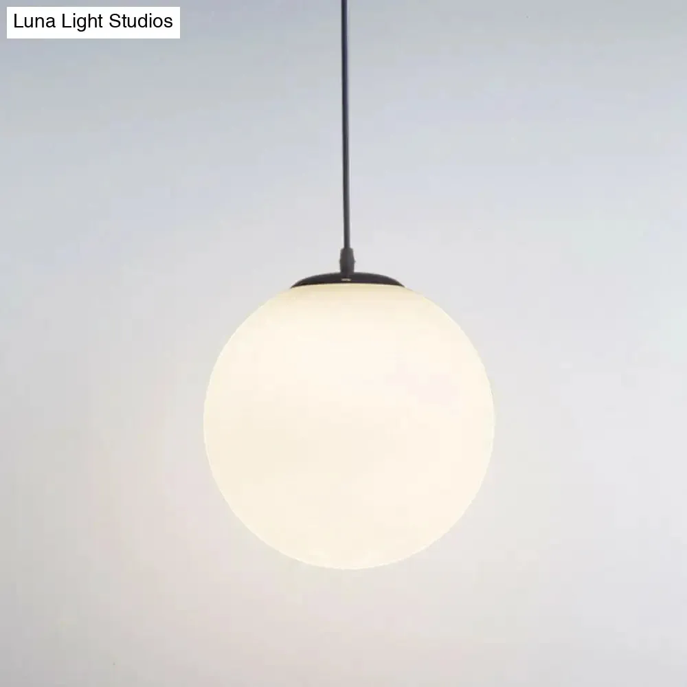 White Glass Pendant Light – Single Sphere Downlight for Restaurants