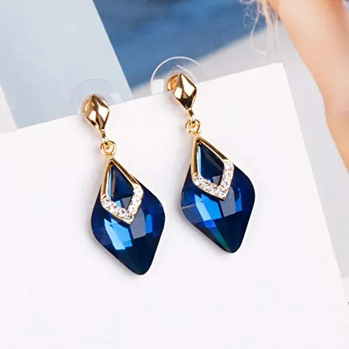 Yellow Chimes Drop Earrings for Women Elegant Gold Plated Blue Crystal Drop Earrings for Women and Girls.