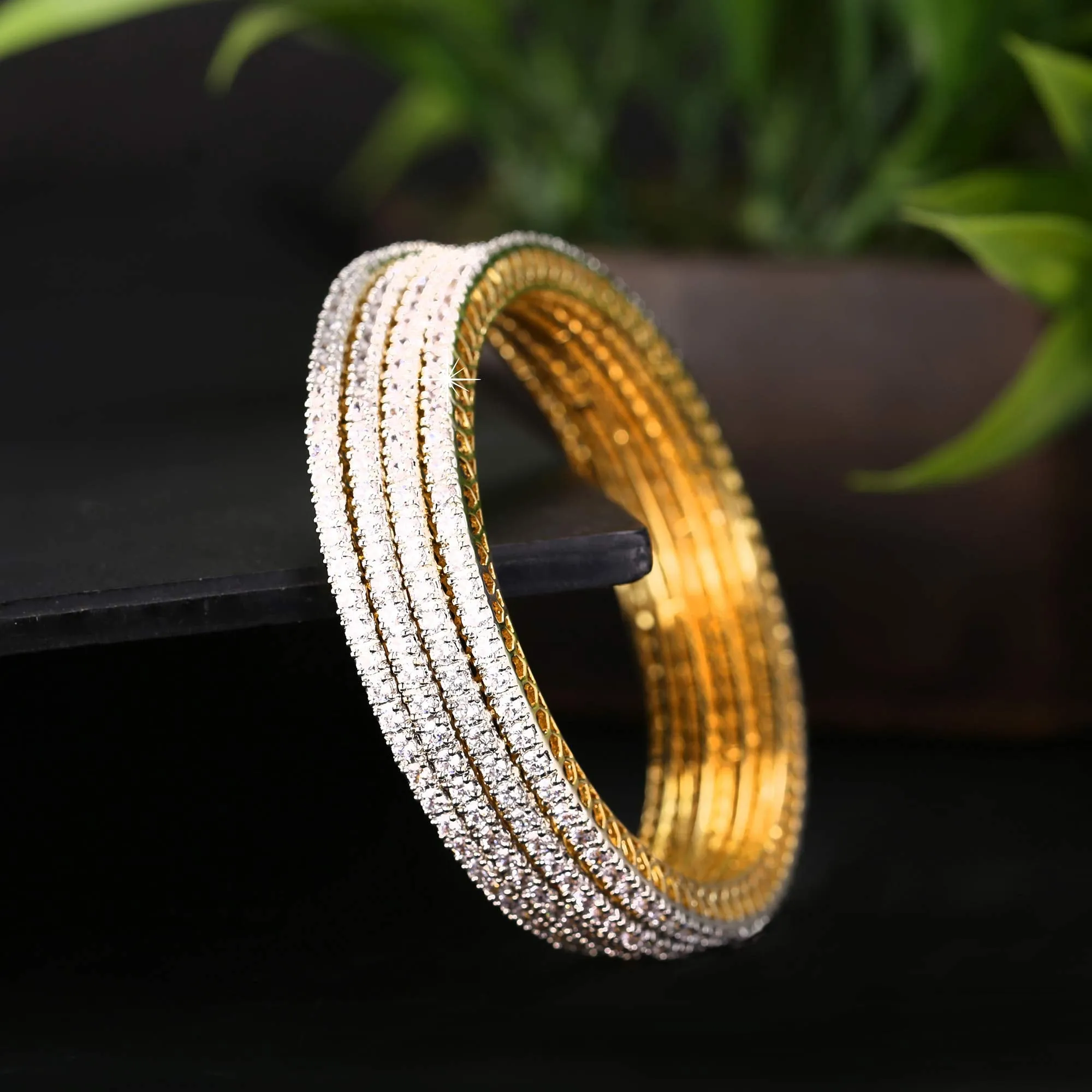 Yellow Chimes Elegant Small White AD/American Diamond Studded 18k Gold Plated 4 PCs Handcrafted Bangles Set for Women & Girls (2.8)