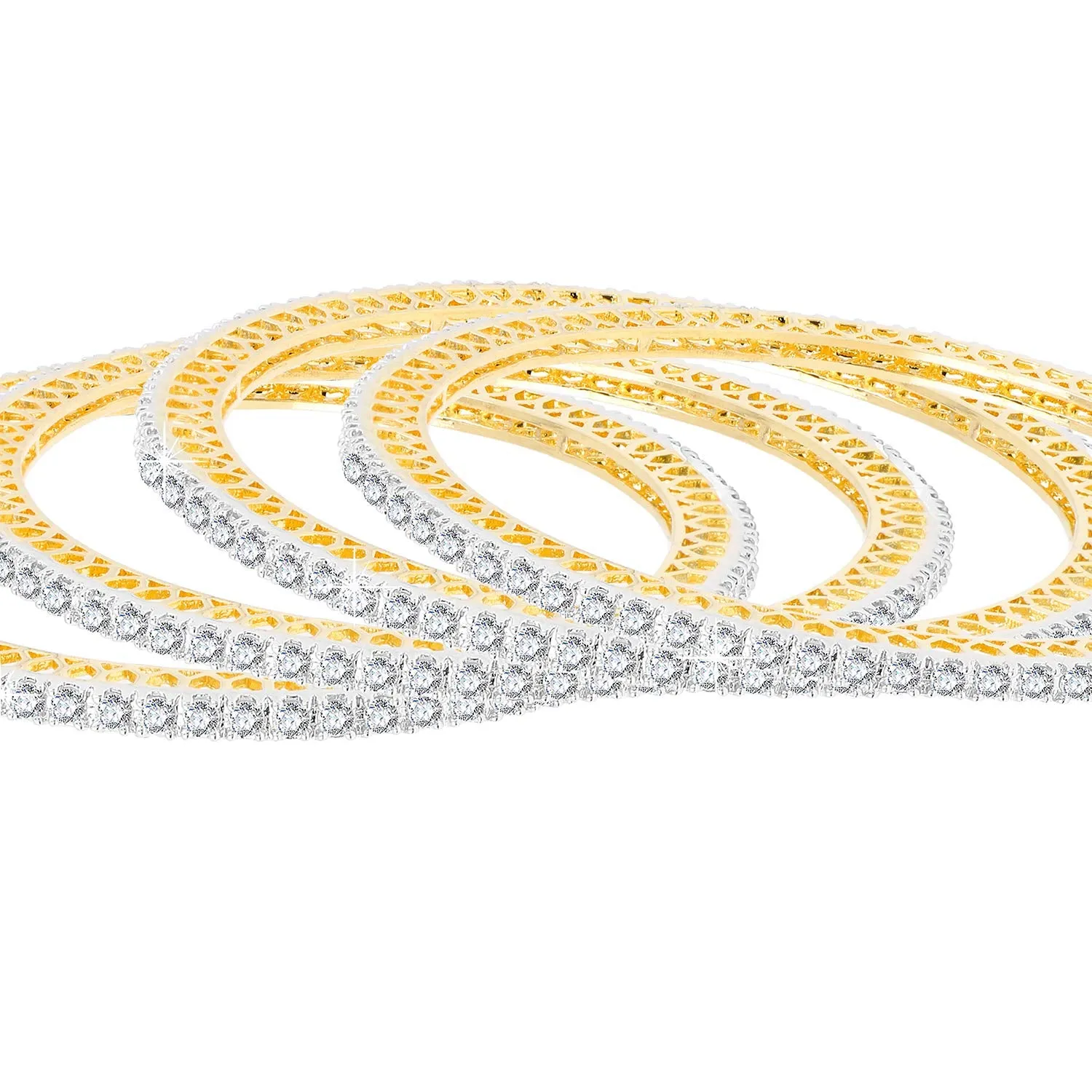 Yellow Chimes Elegant Small White AD/American Diamond Studded 18k Gold Plated 4 PCs Handcrafted Bangles Set for Women & Girls (2.8)