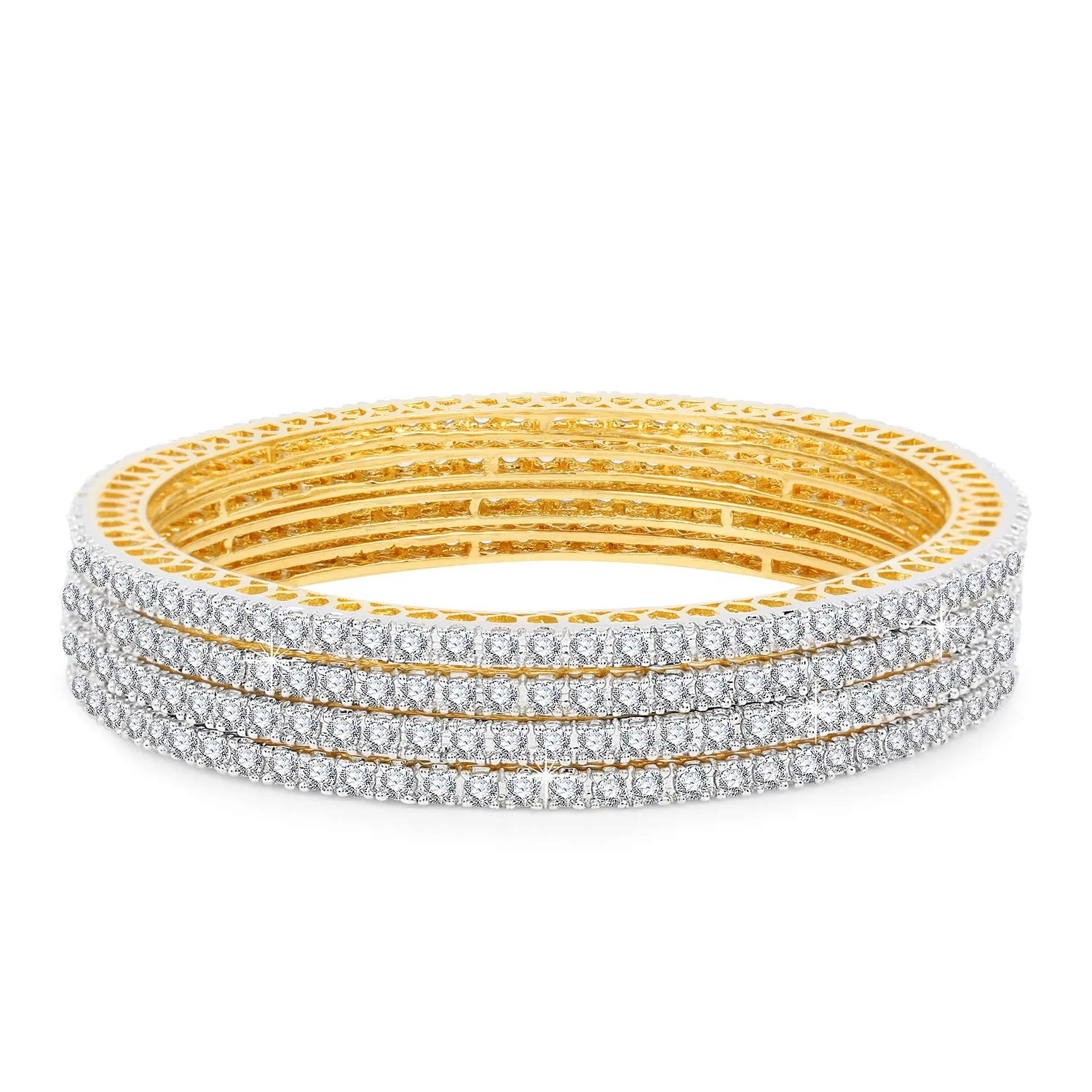 Yellow Chimes Elegant Small White AD/American Diamond Studded 18k Gold Plated 4 PCs Handcrafted Bangles Set for Women & Girls (2.8)