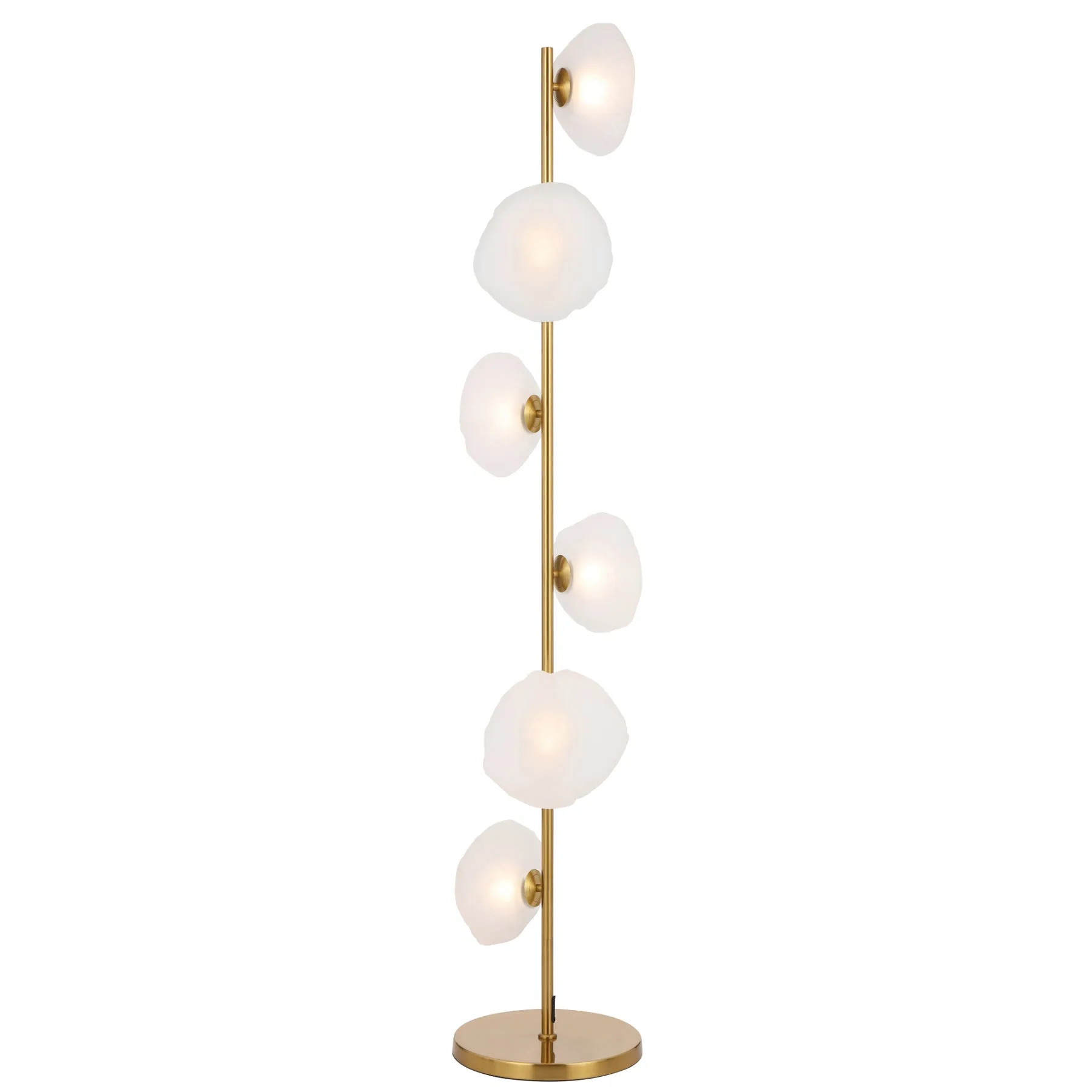 Zeeca 6 Light Antique Gold with Frost Textured Glass Contemporary Floor Lamp