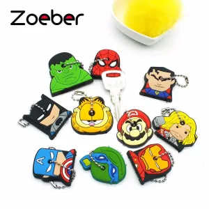 ZOEBER Anime Cartoon Key Cover cute Garfield Owl The avengers alliance hero Keychain Silicone Holder key Ring cat cap chain